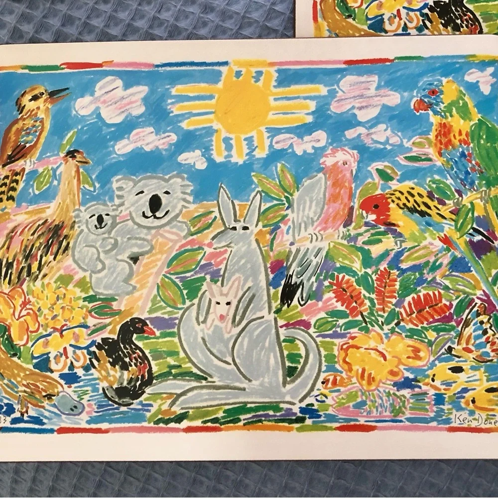 Ken Done Colorful Australian Wildlife Vintage Cork Placemats Set of 6 NWB